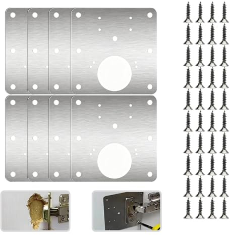 Placa Reparación Bisagra, 8 Piezas Placa Fija Reparación Puertas Armario Cazoleta Placas de Soporte Reparar Bisagra Inoxidable Cocina Kit Puerta Corredera para Madera Mueble Cajón Ventana (90 x 90 mm)