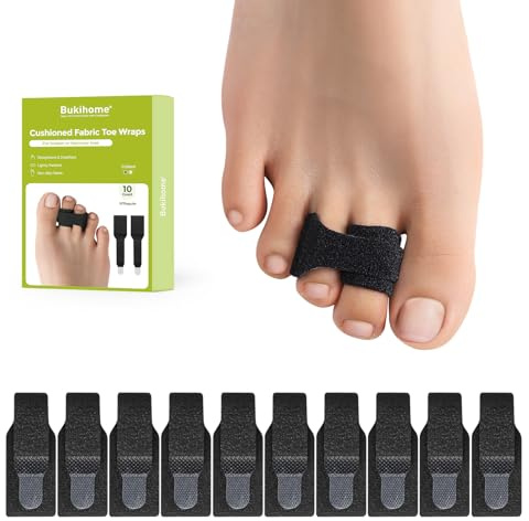 Bukihome 10pc Hammerzehenspreizer, Hammerzehen Korrektoren, Hammerzehenpolster, Zehenbandagen zur Korrektur von Hammerzehen, Gebrochenen Zehen, Krummen Zehen und überlappenden Zehen (10L, Schwarz)