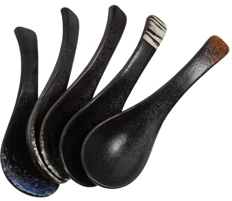 BESTYASH 5 piezas Cucharas de Sopa Cerámica Japonesas Elegante Resistente para Ramen Pho Albóndigas Uso Doméstico y Restaurante