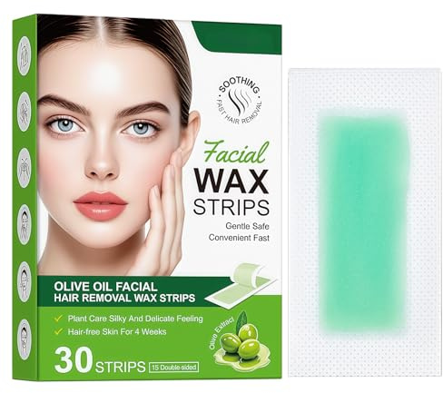 Facial Wax Strips, Facial Wax Strips for Women, Containing olive oil, suitable for the face/bikini, Gentle for Multiple Skin Types, Quick Smoothness, Long-Lasting Results, Easy At-Home Use (30PCS)