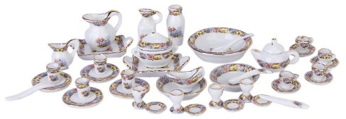 Dollhouse Service à thé miniature en porcelaine avec assiette et fleurs
