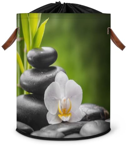 Zen Basalt Orchidee Bambus Großer Wäschekorb Wäschekorb Aufbewahrungskorb Zen Faltkorb Wäschekorb Waschstoff Aufbewahrungskorb Organizer mit Kordelzug Deckel