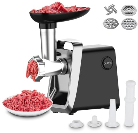 Hachoir Électrique, 750W Hachoir à Viande, 3 en 1 Hachoir a Viande Électrique Acier Inoxydable et Kubbe et Tubes de Remplissage de Saucisses, Hachoir Viande pour Légumes Sauciss