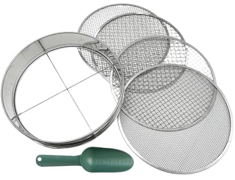 Wisylizv Golvsil set – nätträdgårdsredskap | rund sil med utbytbara siktar | för kompost, maskkompost, kattströ, sand, ogräs, skräp, krukväxter