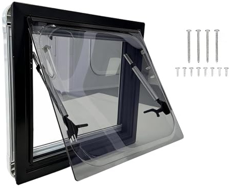 500MM X 300MM Hinged Window Campervan Window, Type With Integrated Blackout Curtain And Mosquito Screen, Suitable For Van Conversions, Travel Trailers And Carriages