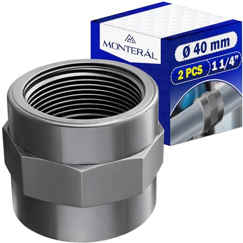 2 Piezas Manguito PVC 40 mm Hembra para Encolar x 1 1/4” Rosca Interna | Racor PVC para Tubo de Presión - Garantía de 10 Años - MONTERAL