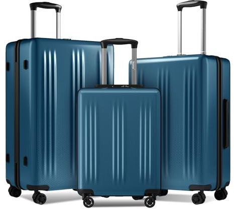 Kono Juego de Maletas, Set de 3 Piezas Rígidas de ABS+PC con Diseño de Degradado, 4 Ruedas Giratorias 360° Silenciosas y Candado TSA, Equipaje Facturado y de Mano para Viajes (Azul)