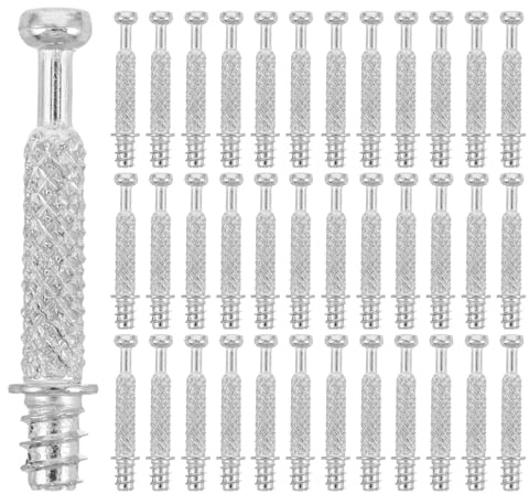 LOPUNER 200pcs Furniture Cam Bolts: 40mm Metal Dowel Screws with Knurled Surface - Self Tapping Connectors Knock Down Fittings for Bed Frames or Bookshelves