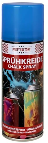 Party Factory Kreidespray Blau 100 ml – Abwaschbare Sprühkreide für Kinder & Party – Wasserlösliche Kreidefarbe für Straßen & Rasen – Ungiftige Straßenkreide zum Sprühen – Buntes Markierungsspray