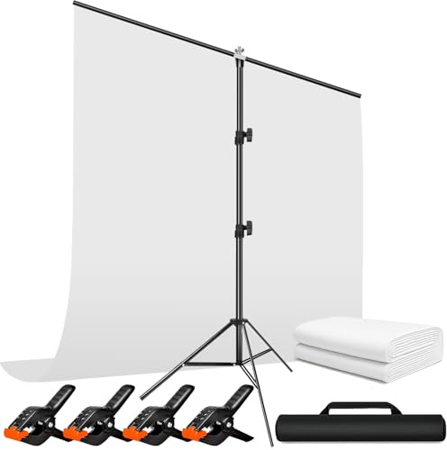 Heysliy White Screen Backdrop with Stand 2x2M - Photography Backdrop Kit with Adjustable T-Shape Stand for Streaming, Gaming, Photo Studio, Shooting Videos, Cream White