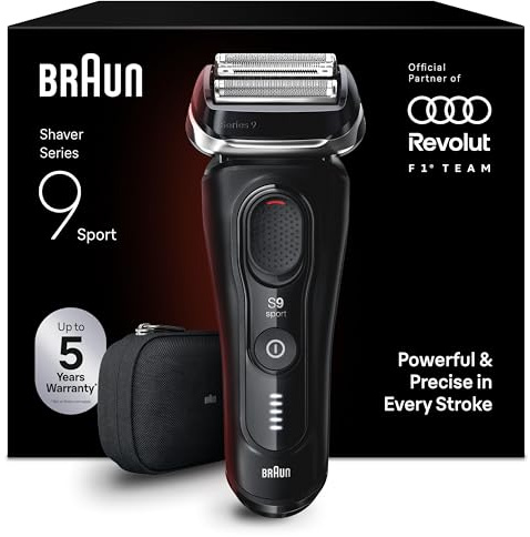 Braun Rasierer Herren Elektrisch Series 9 Sport, 9100si, Schwarz | Elektrorasierer mit 4+1 Präzisionskopf, Barttrimmer mit 60 Min. Akku, Wasserdicht, Inkl. Reiseetui