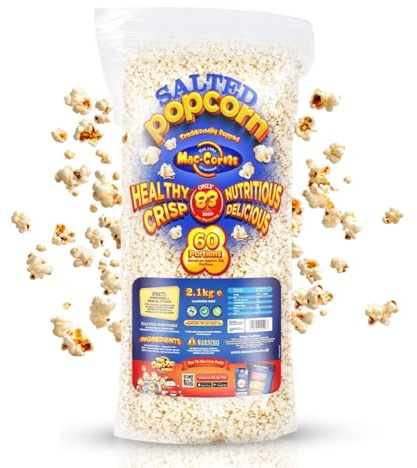 MacCorns - Traditional Salted 2.1kg | Bulk Pack | Pre-Popped | Allergen Free, | 60 Servings | Hospitality, Schools, Weddings, Events, Corporate, Movie Night | Freshly Popped in UK