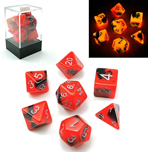 Bescon Polygonal Würfel Spielwürfel Gemini Two-Tone Leuchten D&D Dice Set HOT Rocks, Helle RPG - Rollenspiel Polyedrische Dice 7pcs Set d4 d6 d8 d10 d12 d20 d%, Brick Box Packaging