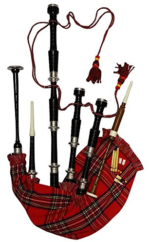 Dudelsack aus Palisander mit silberfarbenen Halterungen, schwarzes Finish, Highland-Dudelsack und Zubehör Full Size 40 x 20 Schwarz, Royal Stewart