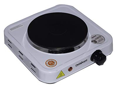 DIGIQUEST Mini fornello elettrico con piastra in ghisa FEL1P15, Ideale in viaggio e campeggio, 15.5 cm diametro, Termostato Regolabile, 1000W