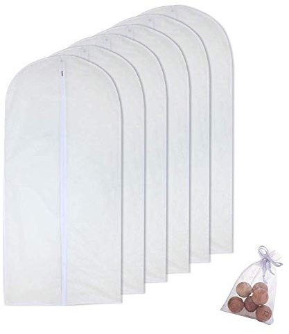 HomeClean Moth Proof Garment Bags 60 x 100cm(24'' x 40'') Hanging Clothing Storage Bags and 6 Cedar Balls for Suit Jacket Shirt Sweater Pack of 6