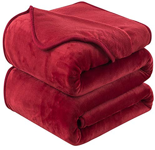 HOZY Plaid Couverture Polaire 230x270cm Rouge Doux et Chaude - 350GSM Couverture de Lit 2 Personnes et Plaid Canapé Flanelle - Réversible Double Face