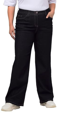 Ulla Popken Damen große Größen Übergrößen Plus Size Jeans Mary, weites Bein, 5-Pocket-Schnitt, Komfortbund Dark Blue Denim 52 724600903-52