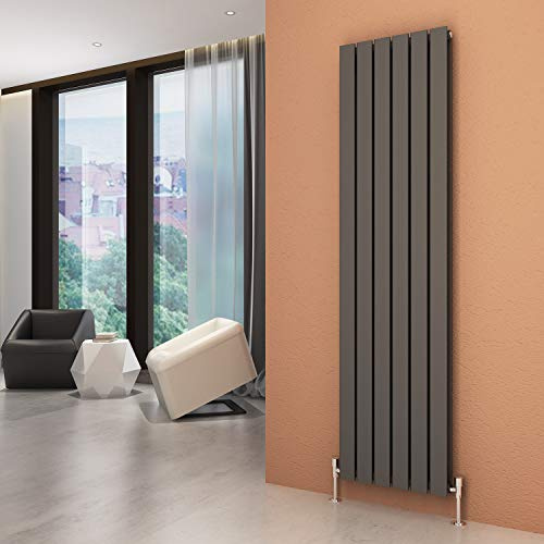 ELEGANT Vertical Column Designer Radiator Tall Upright Flat Panel 1800 x 456 mm Anthracite Double Radiators with Free Angled Valves