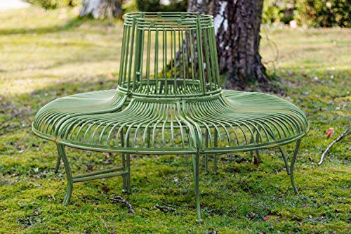 aubaho Gartenbank Set Bank Baumbank Möbel Garten Metall Eisen grün Antik-Stil