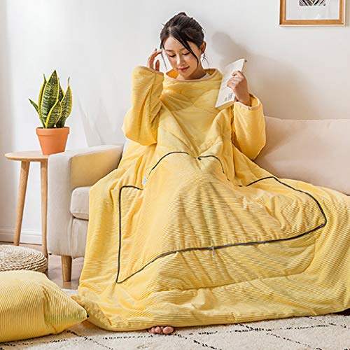 VOCD Lazy Quilt Mit Ärmeln, Warme, Verdickte Bettdecke, Gemütliche, Tragbare Winterbettdecke, Für Erwachsene Frauen Männer Wickelärmeldecke - Braun