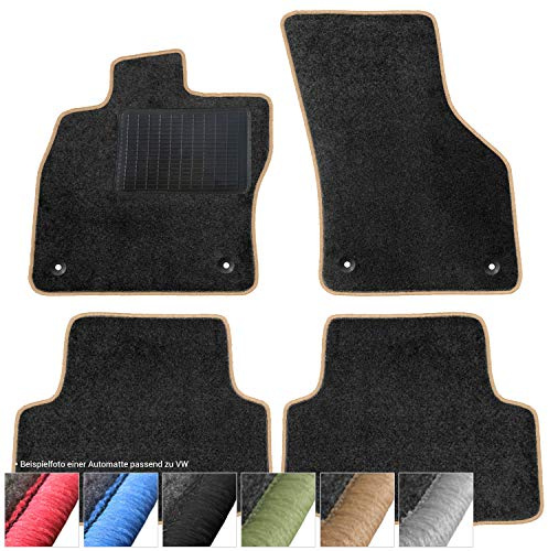 moto-MOLTICO Fußmatten Auto - Velours Autoteppiche | passend für VW T-ROC Seat Ateca Skoda Karoq ab 2017 - 4-teiliges Set - Schwarze Automatten mit Beigen Ziernähten