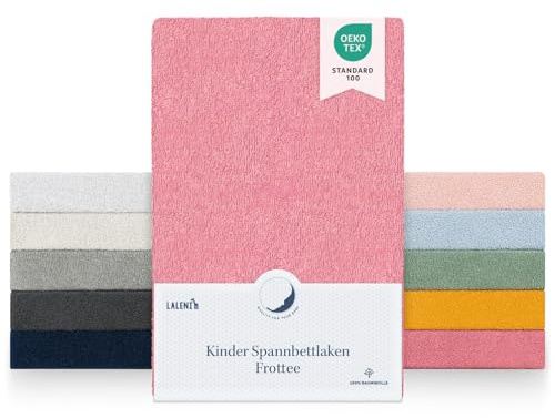 Laleni 2er Set Frottee Spannbettlaken 42x81cm - Oeko-TEX Zertifiziertes Bettlaken- Faltenfreie Spannbetttücher für Kinderbett - Babybett und Moses Körbchen- Coral - Rot