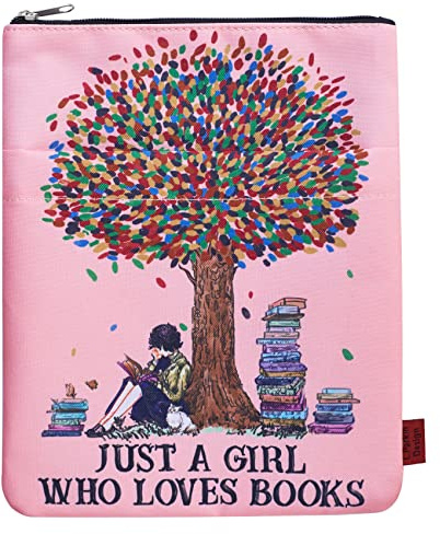 Just A Girl Who Loves Books, Book Cover with Zipper, Gift for Nerd Book, 11 x 8.5 Inches, Washable Fabric