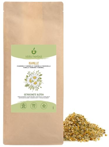 IDDA Herbal Kamomill Te 500g, Kamomillte, Premiumkvalitet Hela Kamomillblommor, Örtte i Lösvikt