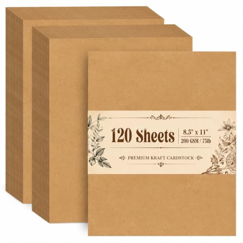 FSWCCK 120 Sheets Brown Kraft Cardstocks, 8.5 x 11 Inch Letter Size Thick Paper Cover Card Stock for Craft Projects, DIY Cards Making Tan Cardstock Paper (120 Sheets Brown)