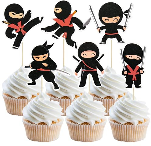 Gyufise Ninja-Cupcake-Aufsätze, zusammengebaut, Kampfsport, Karate, Kung Fu-Krieger, Cupcake-Picks, Dekorationen für Ninja-Thema, Babyparty, Kindergeburtstag, Partyzubehör, Kuchendekorationen, 36