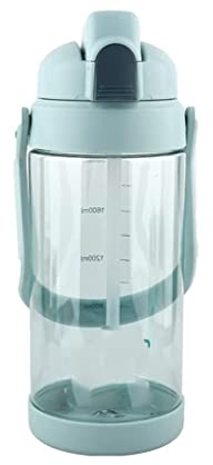 Wasserflasche Flasche Trinkflasche Große Wassertasse Outdoor Sports Tragbare Großraum Wassertasse Anti-Fall-Strohschale Männer und Frauen-Take-Out-Tasse Sportflasche (Color : Cyan, Size : 2L)