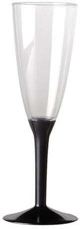 Dream' s Party 20 Flute in plastica con gambo - Flutes rigidi monouso - Calice da Spumante - Corpo in plastica trasparente - confezione 20 pezzi - flute per feste (Nero)