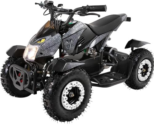 Actionbikes Motors Kinder Quad Elektro ATV Cobra | 𝟑𝟔 Volt 𝟖𝟎𝟎 Watt Motor bis 𝟐𝟒 km/h - Kinderquad - Pocket Quad - Safety Touch Fußschalter - Miniquad - Für Kinder ab 8 Jahren (Grau/Schwarz)