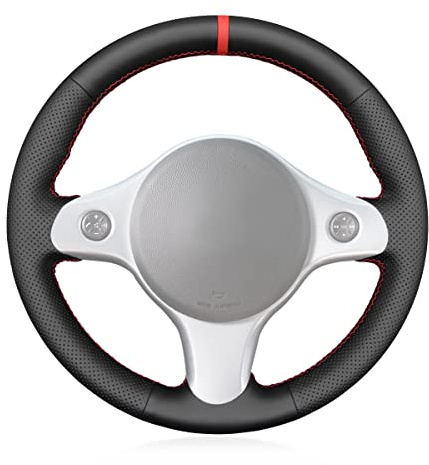MEWANT Coprivolante in pelle PU cucito a mano per Alfa Romeo 159 2006-2012 / Brera 2006-2011 / Spider 2006-2011, Stlye 07: pelle PU nera + pennarello rosso