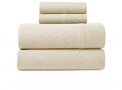 Road Trip America Jersey Sheets Queen Set - Cotton (4 Pieces) All Seasonal Deep Pockets Soft Cozy Knit Stretchy Bed Sheets - Hotel and Residential Quality (Oatmeal, Queen)