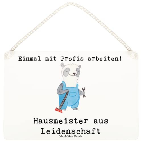 Mr. & Mrs. Panda Schild Hausmeister Leidenschaft DIN A6 - Geschenk, Lustig, Must Have, Spruch, Türschild, Concierge, Hausverwalter, wandtafel, Facility Manager, Holzschild, Wandbild Holz, holzbild