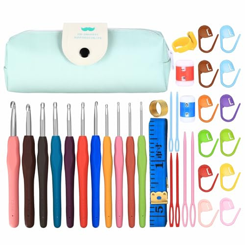 Set de Ganchillo, 31 Piezas Juego de Agujas de Ganchillo, 2mm-7mm Agujas de Ganchillo Ergonómicas, Agujas de Tejer, Kit de Ganchillo para Principiantes, Agujas de Goma, con Accesorios de Ganchillo