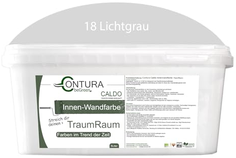 Contura Caldo 5 Liter Wandfarbe 35 Farben Deckenfarbe Contura Hohe Profi Deckkraft Klasse 1 (18 Lichtgrau)
