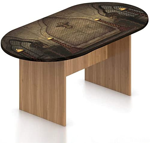 Oval Fitted Patio Tablecloth, Gothic Elasticized Polyester Table Cover,Wooden Torch and Skull Candlesticks in Dark Spooky Room Print Fitted Table Cloth, Fits Oval Tables up to 48 x 68, for Dining