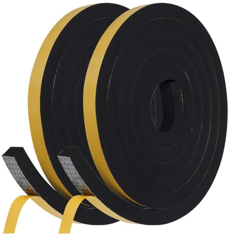 flintronic Dichtungsband für Türen Fenster 12mm(B) x12mm(D)4m(L) Selbstklebend Schaumstoffband Türdichtung Fenster, Gummidichtung für Kollision Siegel Schalldämmung Schwarz (2 Rollen je 2m Lang)