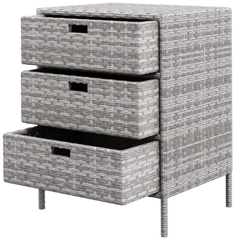 Outsunny Outdoor Towel Cabinet, PE Rattan Pool Storage Organizer, Freestanding Outdoor Towel Rack for Pool with 3 Drawers and Weather Safe Material, Gray