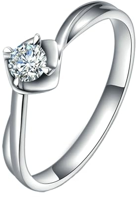 ANAZOZ Solitärring Weißgold 750 Damen, Eheringe Damen Echtschmuck mit Labor Diamant 0,17 Karat größe 52 (16.6)
