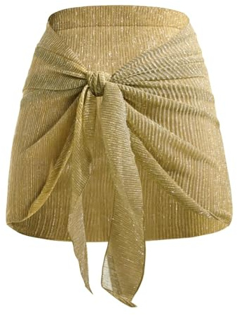Holipick Shiny Sarong Coverups for Women Bathing Suit Wrap Skirt Swimsuit Beach Bikini Cover Up Gold