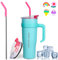 Euakee 40oz Taza Termica, 1200mL Taza de Café con Tapa para Coche, Termo Acero Inoxidable, Taza de Viaje con Tapa Antifugas y Cepillo para Pajita Sin BPA Regalos para Mujer Hombre (Azul)