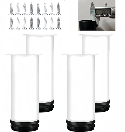 MIEGUIWOR 4 Pcs Furniture Legs,Stainless Steel Furniture Feet,Adjustable Legs for Furniture (0-15mm),Furniture Support Feet Legs for Sofa Table Chair Desk Cupboard Cabinet Legs Feet (White, 15cm)