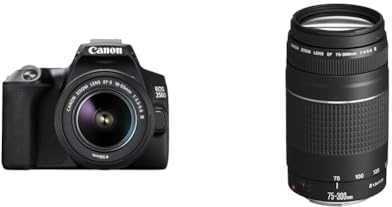 Canon EOS 250D Digitalkamera - mit Objektiv EF-S 18-55mm F4-5.6 is STM & EF 75-300mm F4.0-5.6 III Zoomobjektiv (58mm Filtergewinde) schwarz