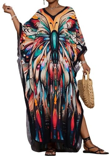 Bsubseach Kaftan Dresses for Women Batwing Sleeve Caftans Bathing Suit Cover Up Loose Plus Size Long Beach Cover Ups Colorful