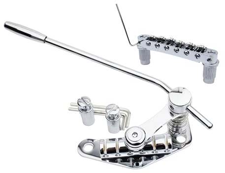 Guyker Guitar Bridge Stop Bar Tailpiece Tremolo TM85 and GM005 Tune-O-Matic Roller Saddle Bridge Combo Replacement Part Compatible with Les Paul LP SG 6 String Electric Guitars, Chrome