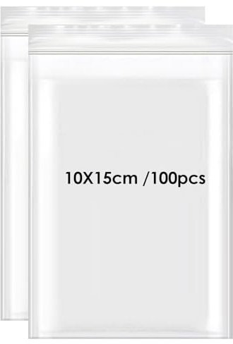 100 Pezzi Sacchetti Plastica Trasparenti, 10x15 cm Bustine Plastica Richiudibili Buste Trasparenti con Chiusura Sacchetti Ziplock Bags con Zip Cerniera per Alimenti Cucina Ufficio